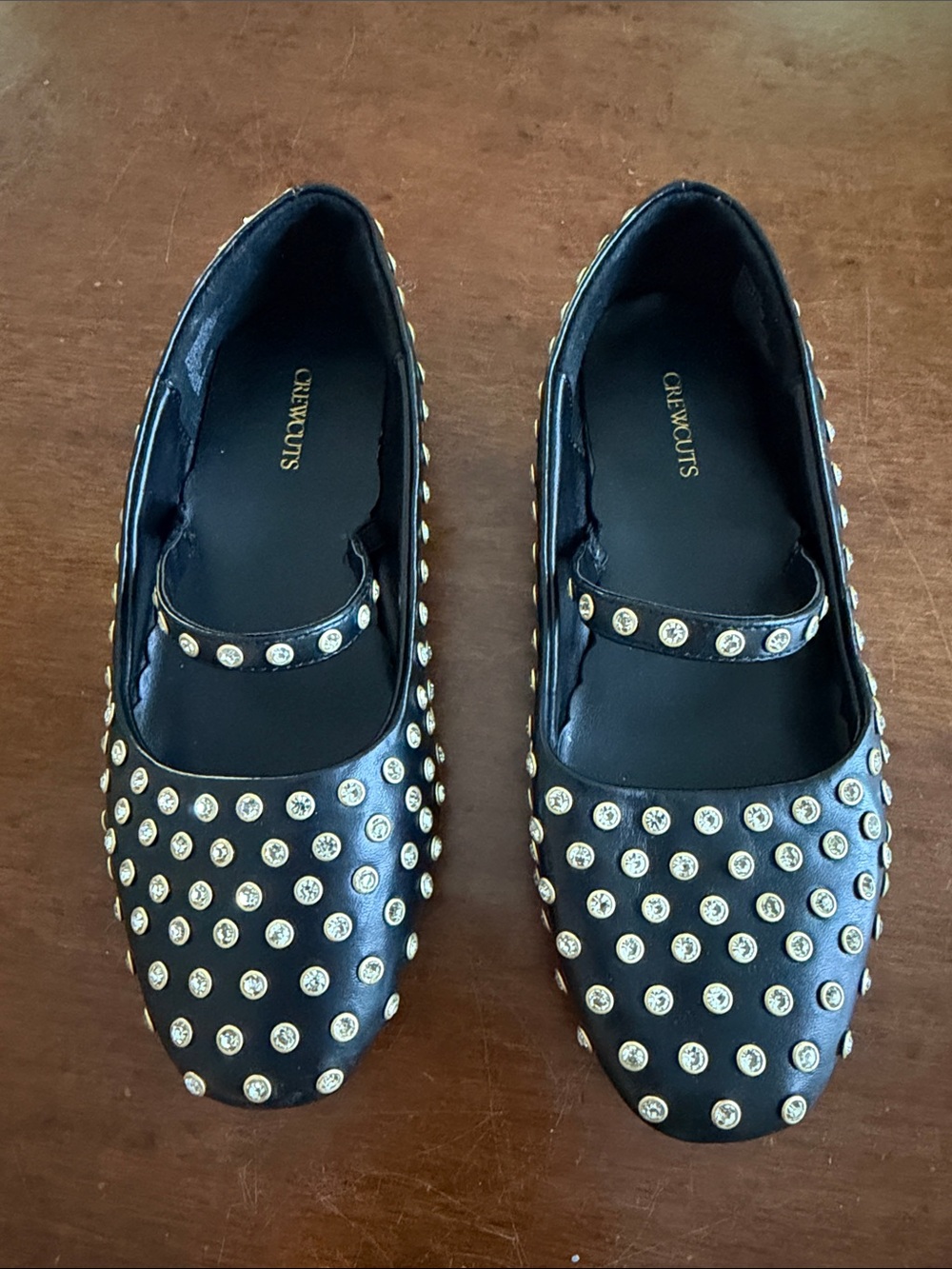 Crewcuts Black Mary Jane Flats with Gold Studs